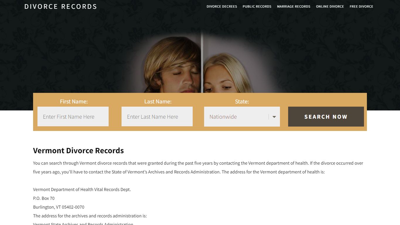 Vermont Divorce Records | Enter Name & Search | 14 Days FREE